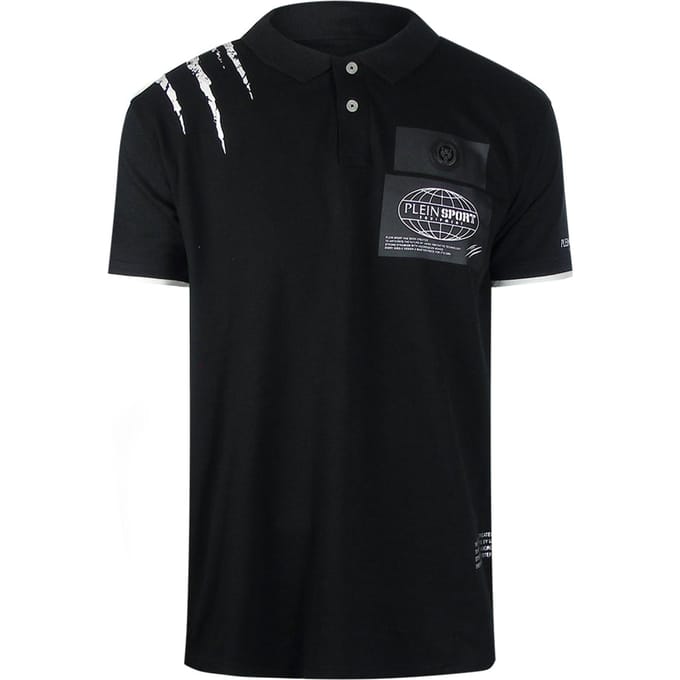 Plein Sport Scratched Shoulder Zwart Poloshirt