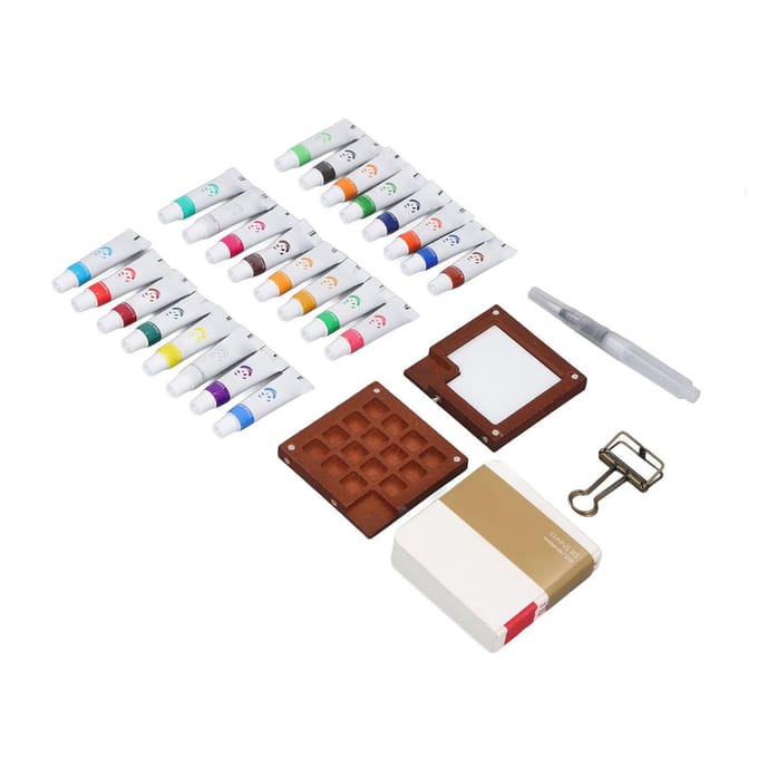 Draagbare Aquarel Palet Set 24 Kleuren Verf Schilderkwast Klein Mini Kunstenaar Aquarel Reizen white