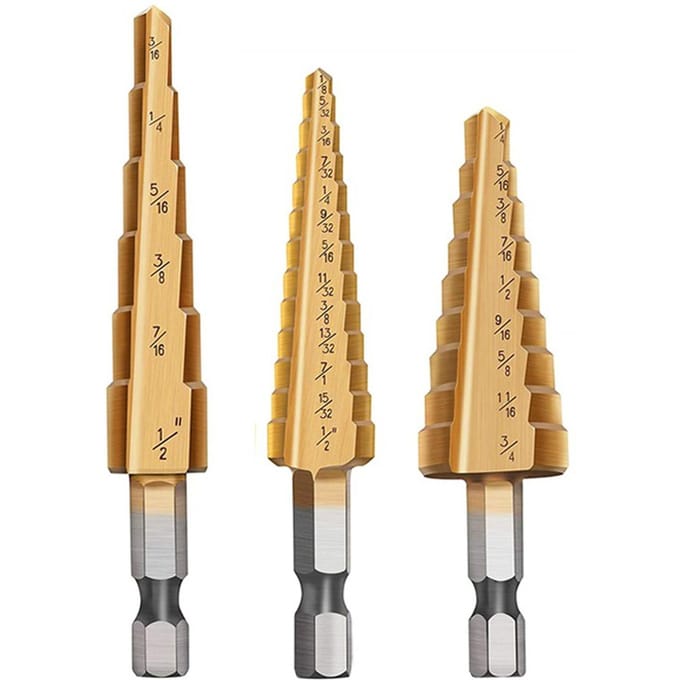 Stappenborenset voor metaal 3-delig/set HSS-meerdere stappenborenset HSS-staal Titanium goud