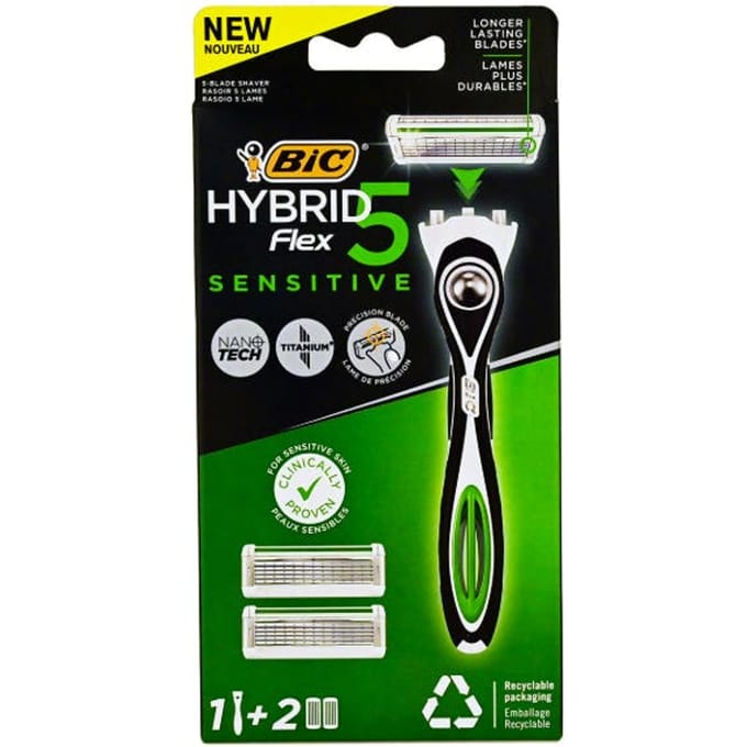 Bic Hybrid 5 Flex Sensitive Razor &amp; Blades 1 pcs + 2 st