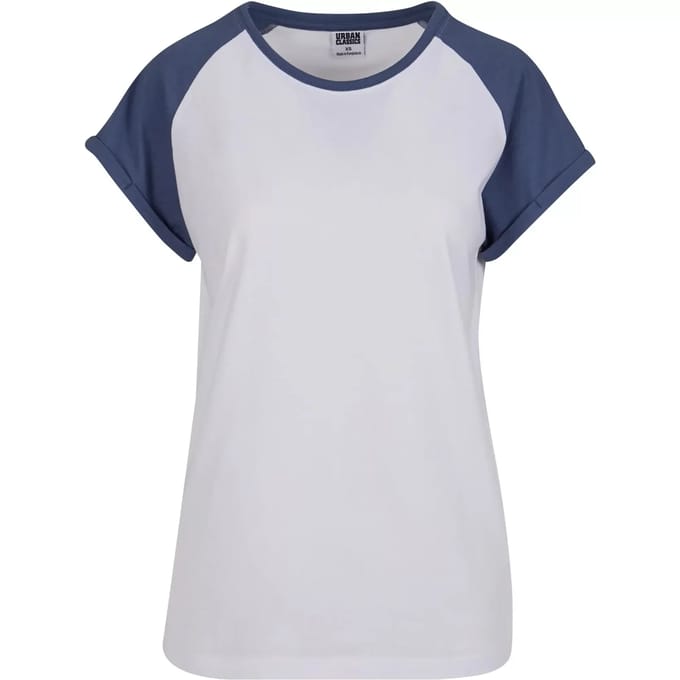 Urban Classics - Contrast Raglan Dames Tshirt - 3XL - Wit/Blauw