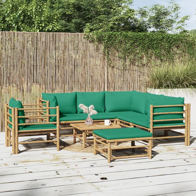 vidaXL - 8-delige - Loungeset - met - kussens - bamboe - groen