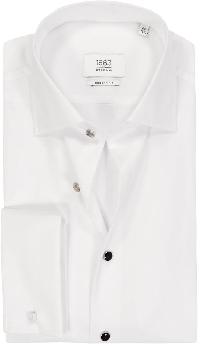 ETERNA modern fit overhemd - twill met dubbele manchet - wit - Strijkvrij - Boordmaat: 42 (EU maat: L)
