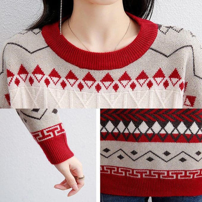 Pull en tricot pour femme, haut ample à col rond, tendance, pull en treillis, automne et hiver S marron