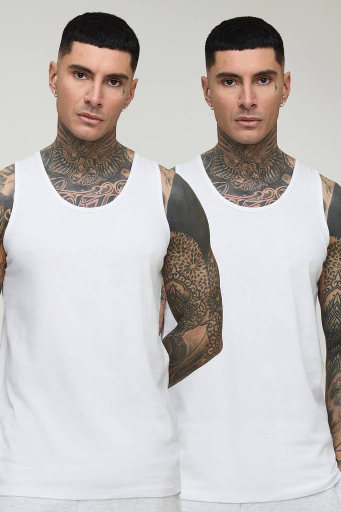 Tall 2 Pack Essential Regular Fit Vest | White | Size Medium
