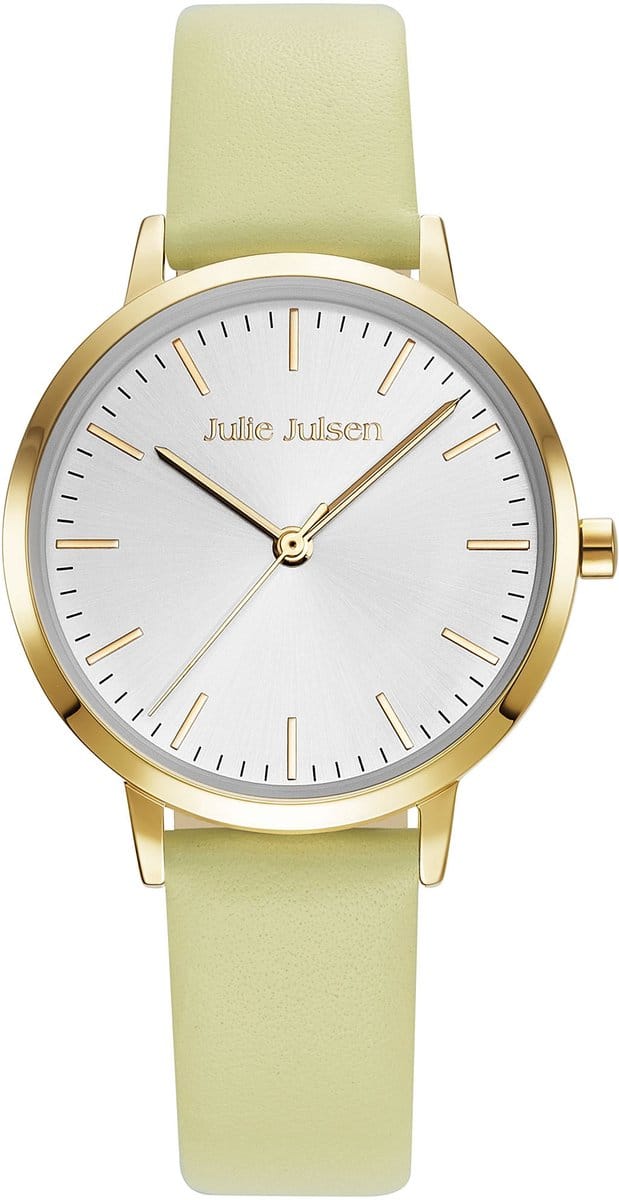 Julie Julsen Damenuhr Edelstahl vergoldet Lederband gelb Basic Line
