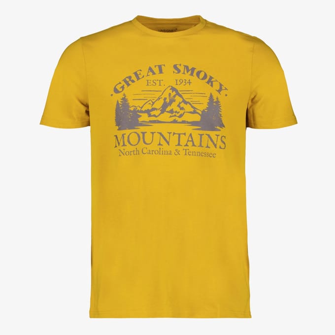 Unsigned heren T-shirt met opdruk van bergen geel - Maat XL