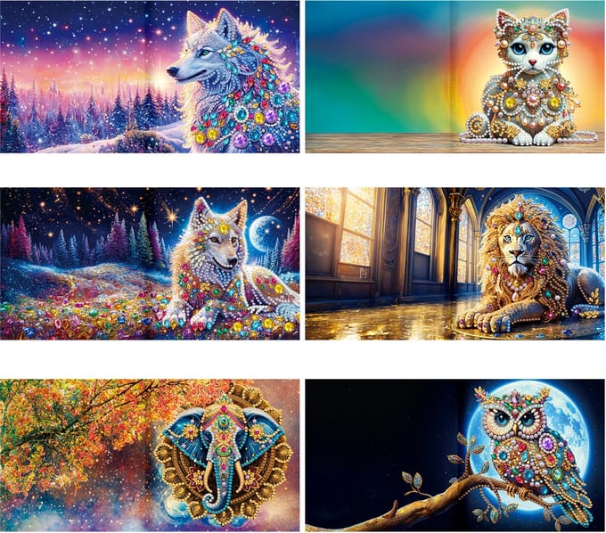 Kaarten - 63 - Wilde dieren - Diamond painting - compleet pakket - Diamond painting by Wietske