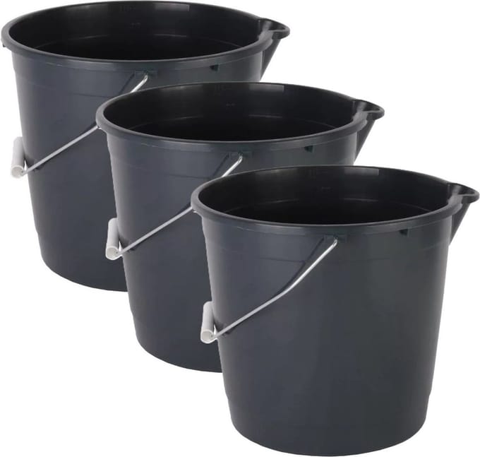 Talentools Huishoud/schoonmaak emmer met tuit - 3x - 10 liter - zwart - multifuctioneel