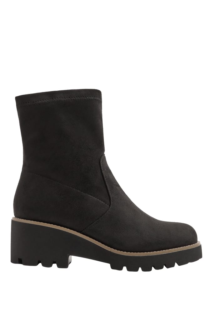 Yours Zwarte Stretch Wedgeboots Van Imitatiesuède In Brede Epasvormsize 38E