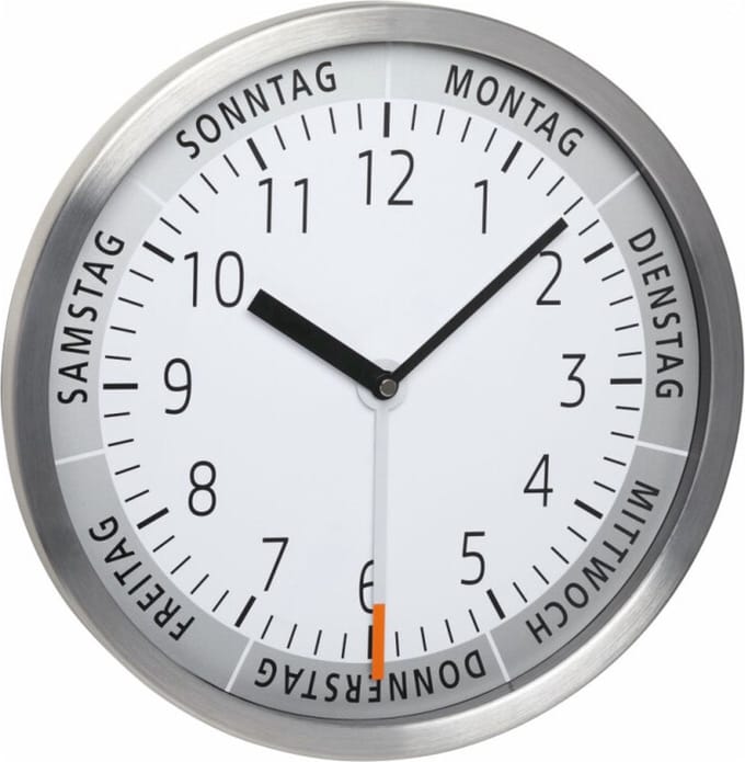 TFA Dostmann 60.3044.02 - Wandklok - Quartz - Aluminium - Glas - Zilverkleurig - Wit
