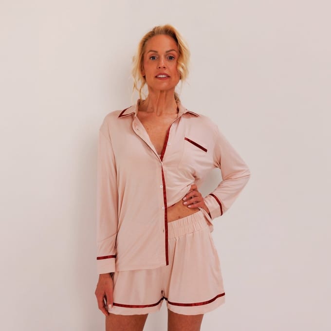 Coco & Cici - TENCEL Pyjama Set Shirt & Short Dames Powder Peach - L
