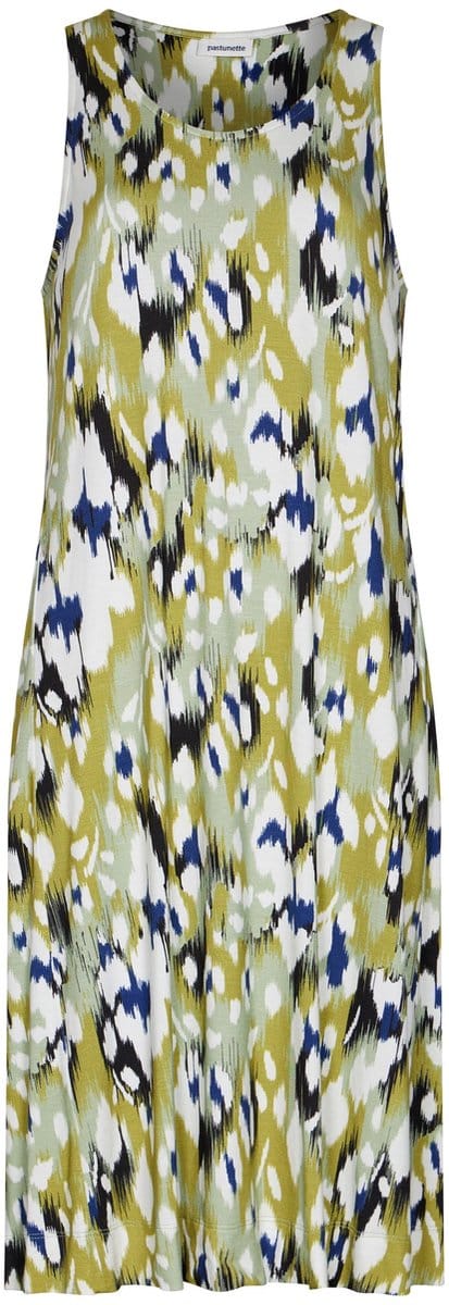 Pastunette - Jurk - Tides - Viscose - Mouwloos - Groen/Wit - Maat 38