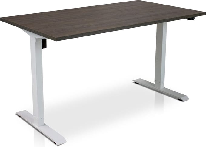 Zit-sta bureau elektrisch verstelbaar - MRC EASY | 120 x 80 cm | inclusief stekkerdoos en kabelklemmen | frame wit - blad bruin eiken