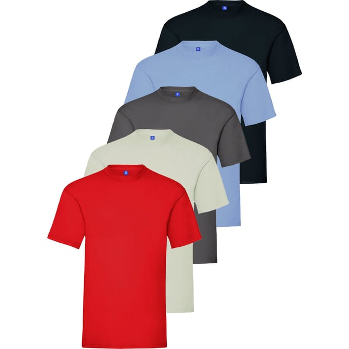 Kruze Heren Crew Neck T-Shirts (5 Pack) - SKY/RED/CHAR/NVY/GRY