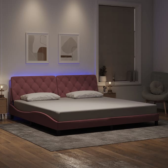 vidaXL - Bedframe - met - LED - zonder - matras - fluweel - roze - 200x200 - cm