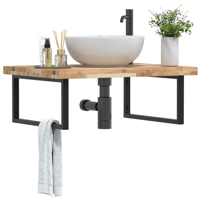 vidaXL - Badkamer - wandschap - staal - en - massief - acaciahout