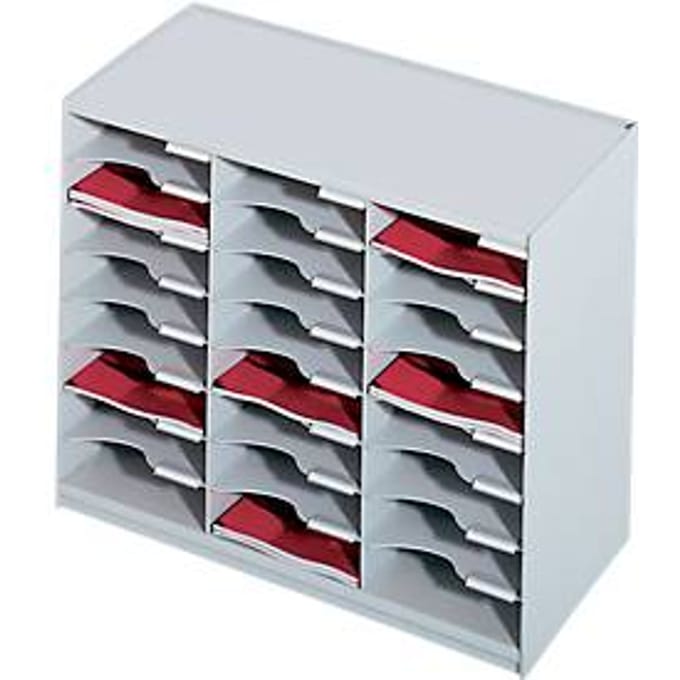 PAPERFLOW sorteerstation, A4, polystyreen, 24 vakken, B 674 x D 304 x H 548 mm, lichtgrijs