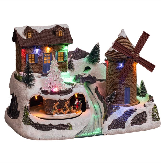 Feeric Lights & Christmas - Kerstdorp kerst tafereel - huis en molen - met led verlichting - 31 cm