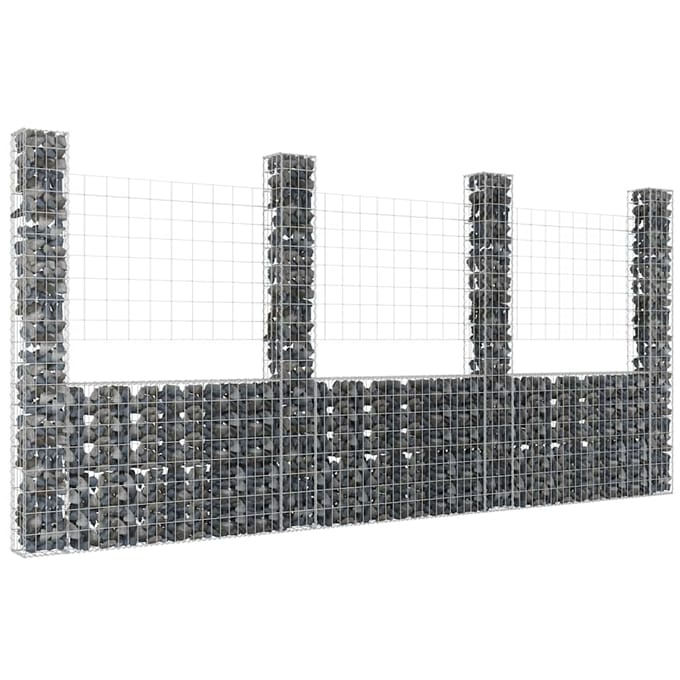vidaXL - Schanskorf - U-vormig - met - 4 - palen - 380x20x200 - cm - ijzer