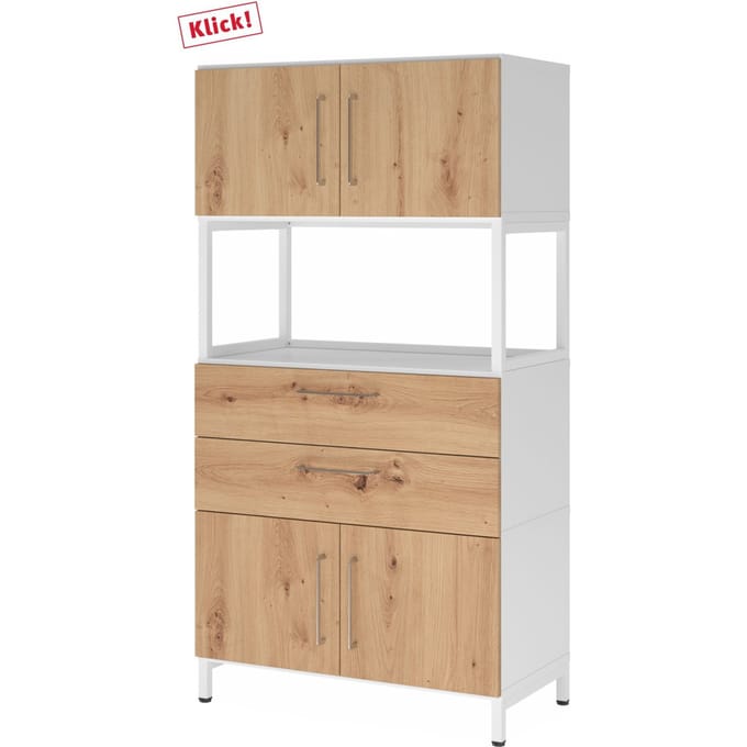 FlexWall | 4 OH | 2 x deuren + lade + frame | met sokkel - Wit/Essen-Eik