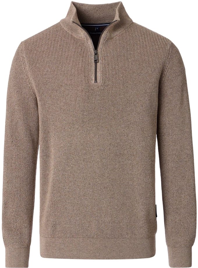 Casa Moda - Half zip trui - Heren - XL - Beige - Katoen - 454539200