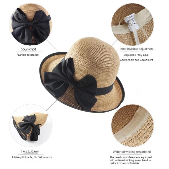 Chapeau de paille d'été pour femme tout match chapeau de soleil pliable chapeau de plage adjustable kaki