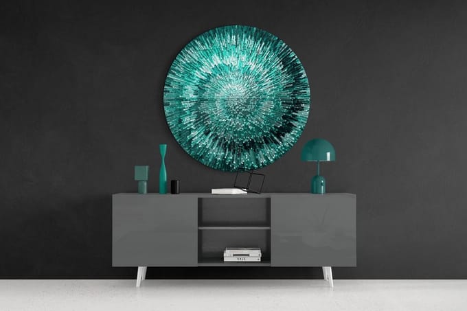 Ronde Glasschilderij - Emerald Helix - Abstract - 80x80 cm - 4 mm