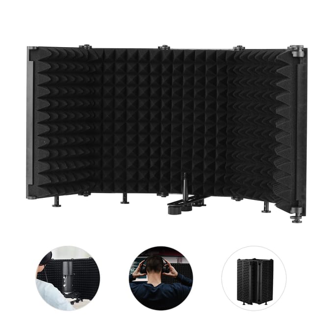 Bouclier d'isolation de Microphone, table Portable, mousse insonorisante, filtre réfléchissant, micro insonorisé 3-Panel black