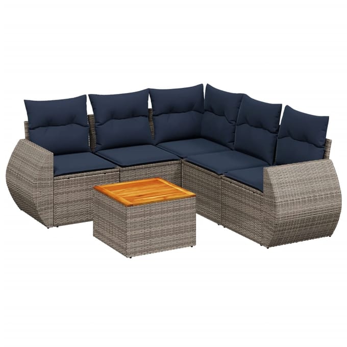 vidaXL - 6-delige - tuinbankset - met - kussens, - grijs - polyrotan