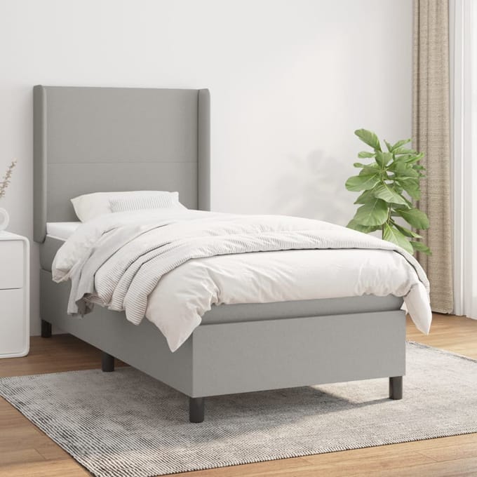 vidaXL - Boxspring - met - matras - stof - lichtgrijs - 90x200 - cm