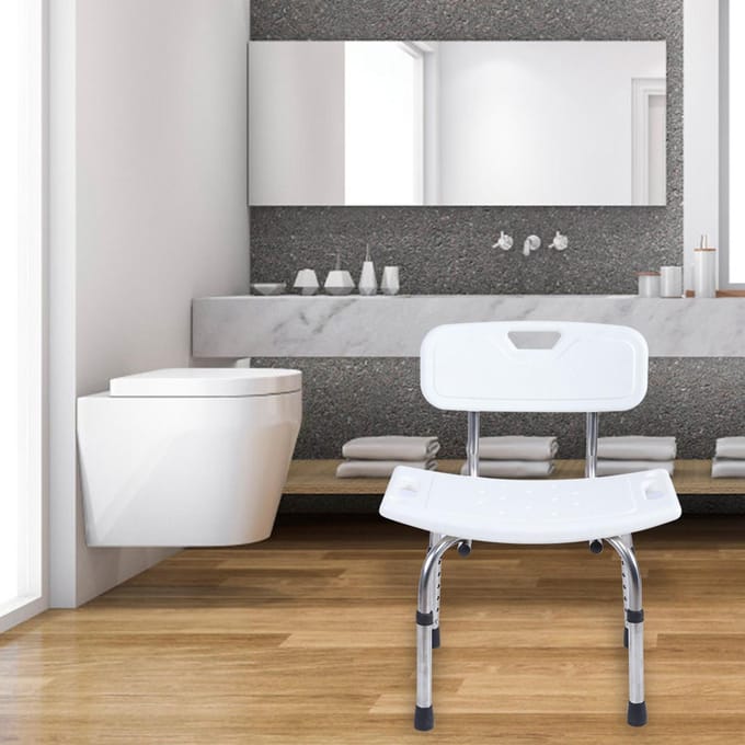 Banc de chaise de douche réglable, sièges de bain portables, tabouret avec Support arrière pour personnes âgées white
