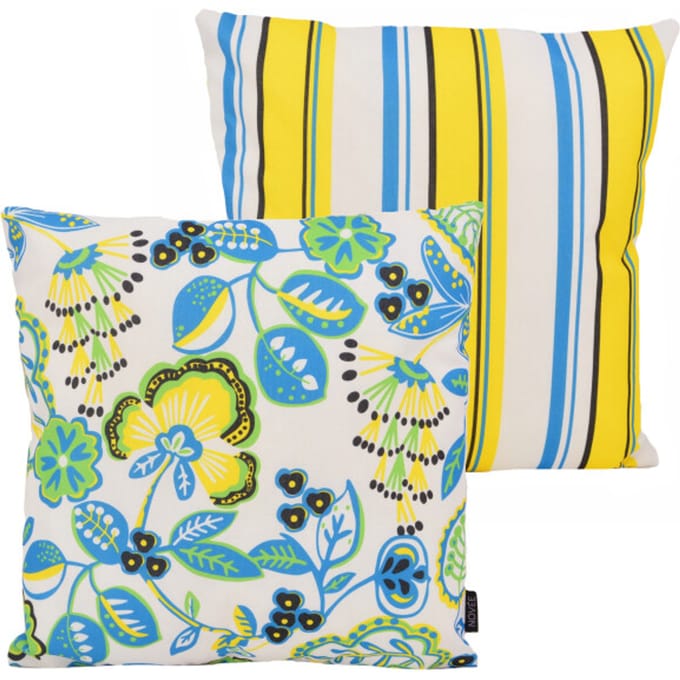 NOVÉE Sierkussen flower / stripe geel outdoor | 45 x 45 cm | katoen