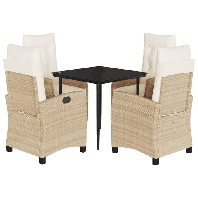 vidaXL - 5-delige - Tuinset - met - kussens - poly - rattan - beige