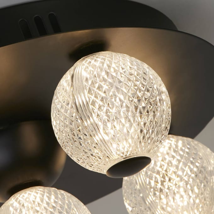 Searchlight LED plafondlamp Asteroid, zwart Ø 33 cm staal/acryl 5-lamps.