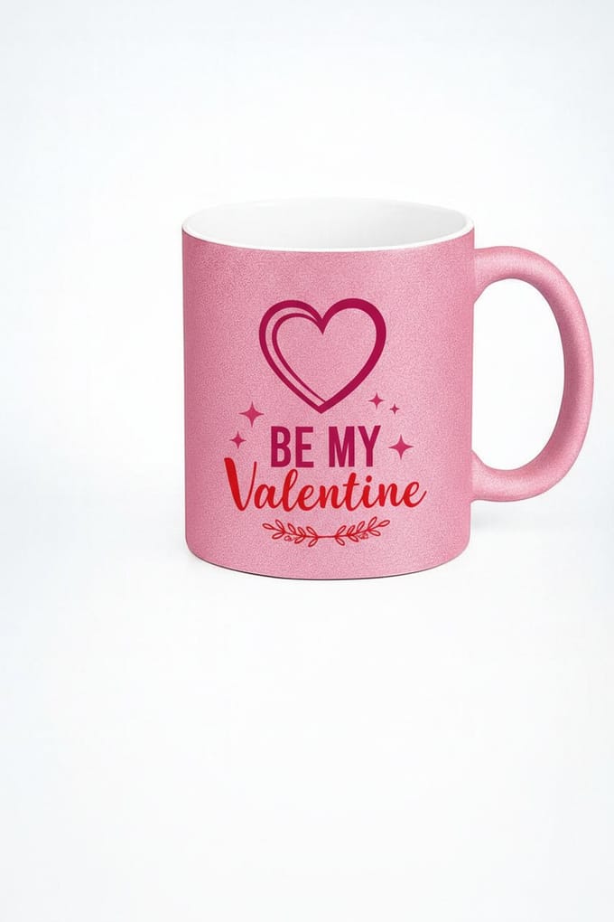 Roze Glitter Valentijn Mok met Hart - 'Be My Valentine' Liefde Cadeau