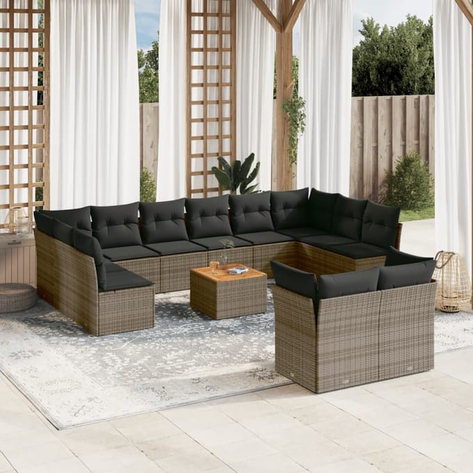 vidaXL - 13-delige - Loungeset - met - kussens - poly - rattan - grijs