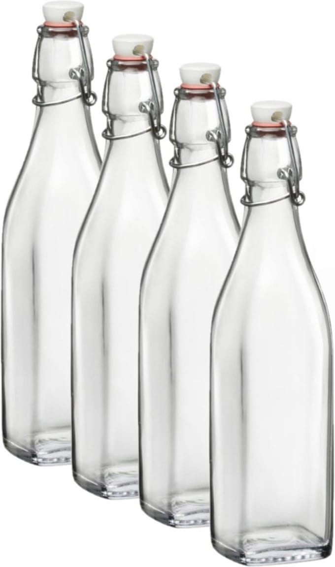 Bormioli Rocco Beugelflessen/weckflessen transparant - 4x stuks - 250 ml - vierkant - Karaf