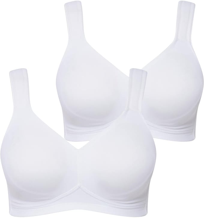 Ulla Popken - Dames - Microvezel-beha set van 2 zonder beugel voorgevormde cups - Sneeuwwit - Maat 85D