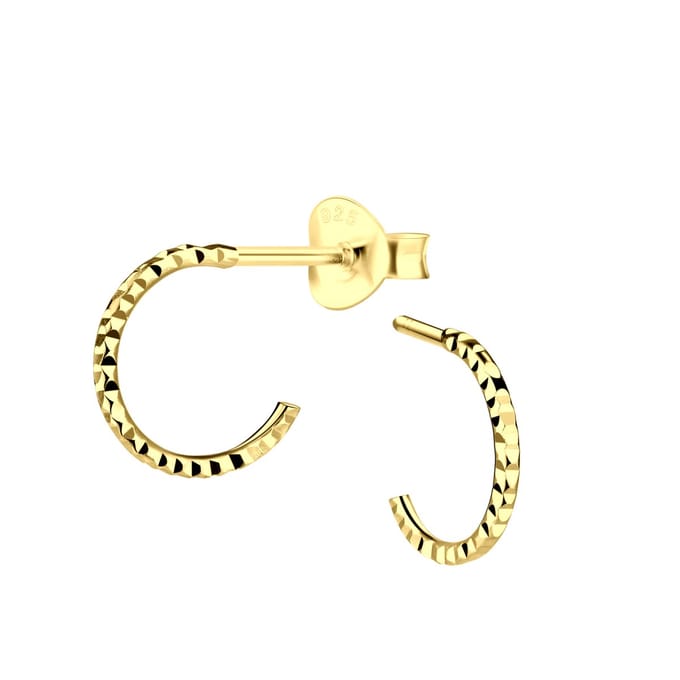 Joy|S - Zilveren oorringen stud - 10 mm - diamond cut t88 - gold plated