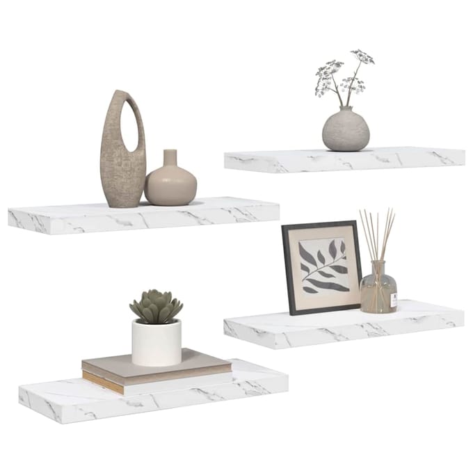vidaXL - Wandplank - 4 - st - Wit - Marmer - 60 - x - 23,5 - x - 3,8 - cm - Bewerkt - hout