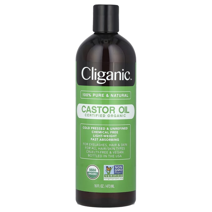 Cliganic, 100% Pure & Natural, Organic Castor Oil, 16 fl oz (473 ml) black