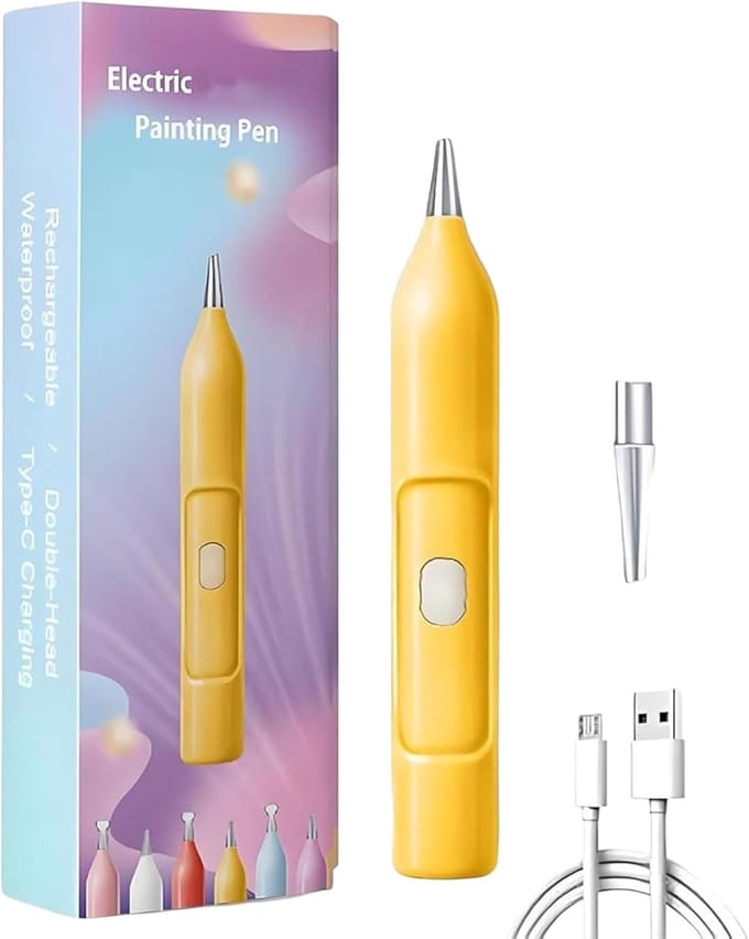 Strass Pen Elektrisch - Punt Pen - Knutsel Projecten - Vacuüm Adsorptie - 15 x 2.5 cm - Geel