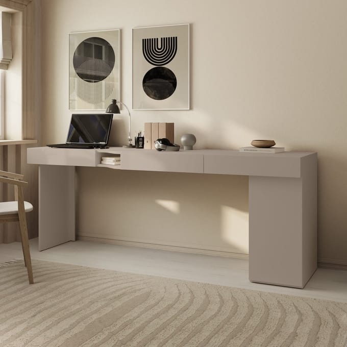 Meubella - Whenua 2 - Bureau rechts - Beige - 211x55x79 cm