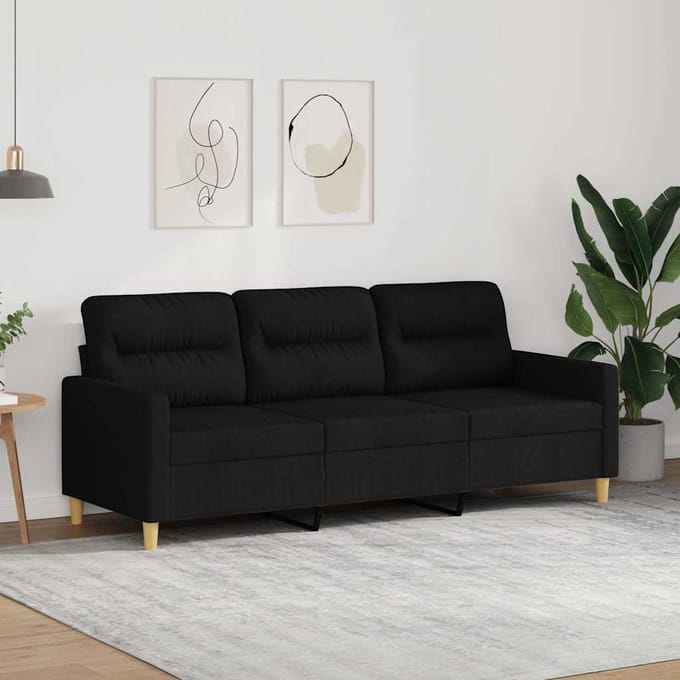 Vidaxl Bank 3-persoons, Zwart, 180 Cm, Bekleed met Stof