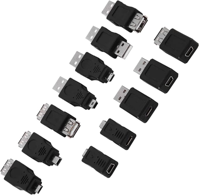 USB Adapters Set - Converter Set - Apparaat Verbinden - 12 Delige Set - USB 2.0 - Zwart