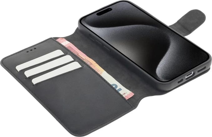 Minim 2-in-1 Apple iPhone 15 Pro Hoesje Book Case en Back Cover Zwart
