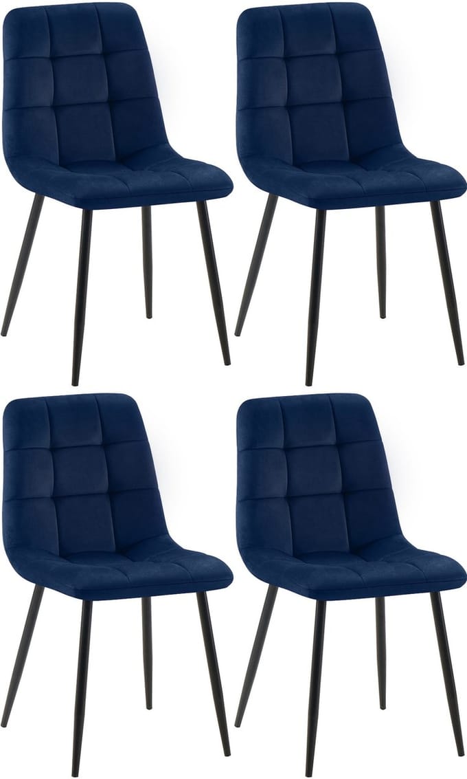 CLP Tilde Set van 4 Eetkamerstoel - Zonder armleuning - Industrieel - Fluweel/blauw