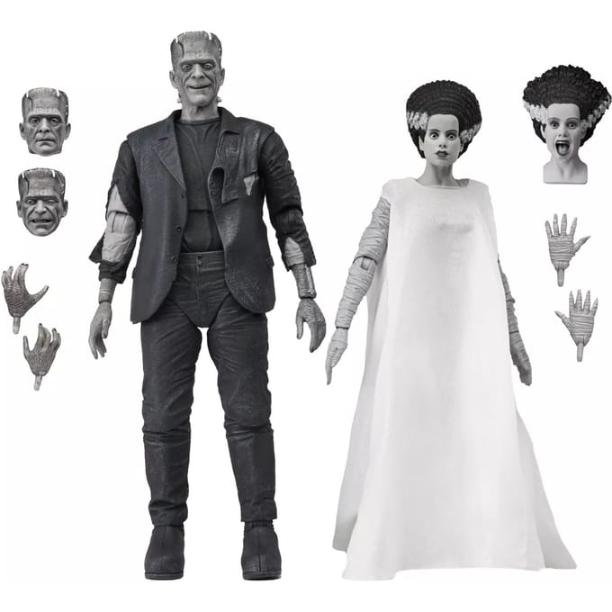 NECA Universal Monsters Bride Of Frankenstein Monster And His Mate 2-Pack 7 Inch Scale Action Figure (B/W Version)