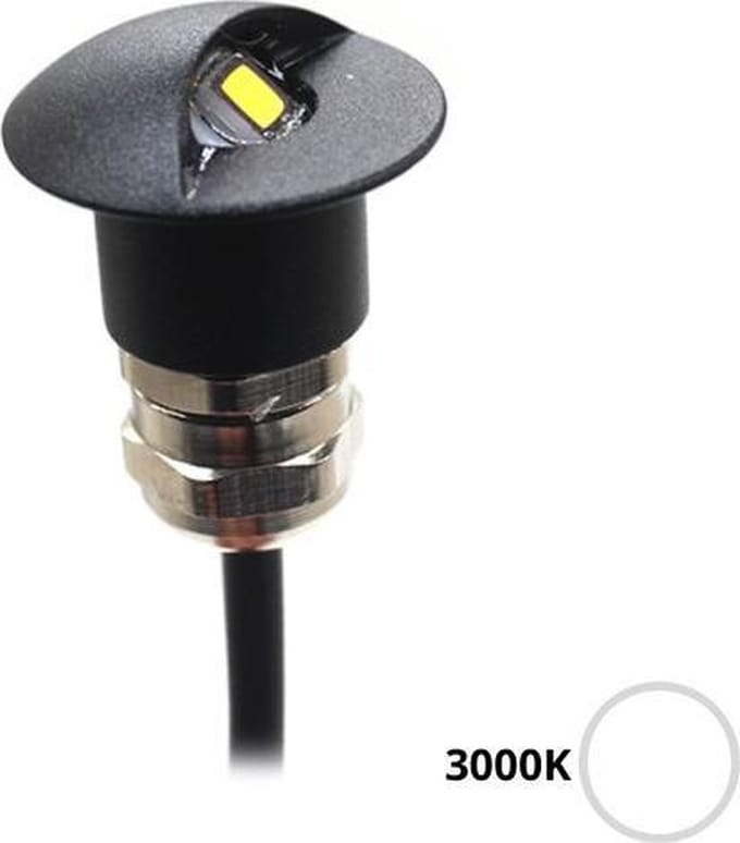 Apache J-LED - Half bedekte stap, trap en deck LED inbouw spot - 12V - Black Aluminium - Warm wit 3000K - Diameter 16 mm - IP68